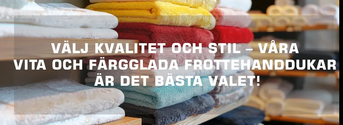 Stort urval av vita och färgglada frottéhanddukar direkt från lager.
